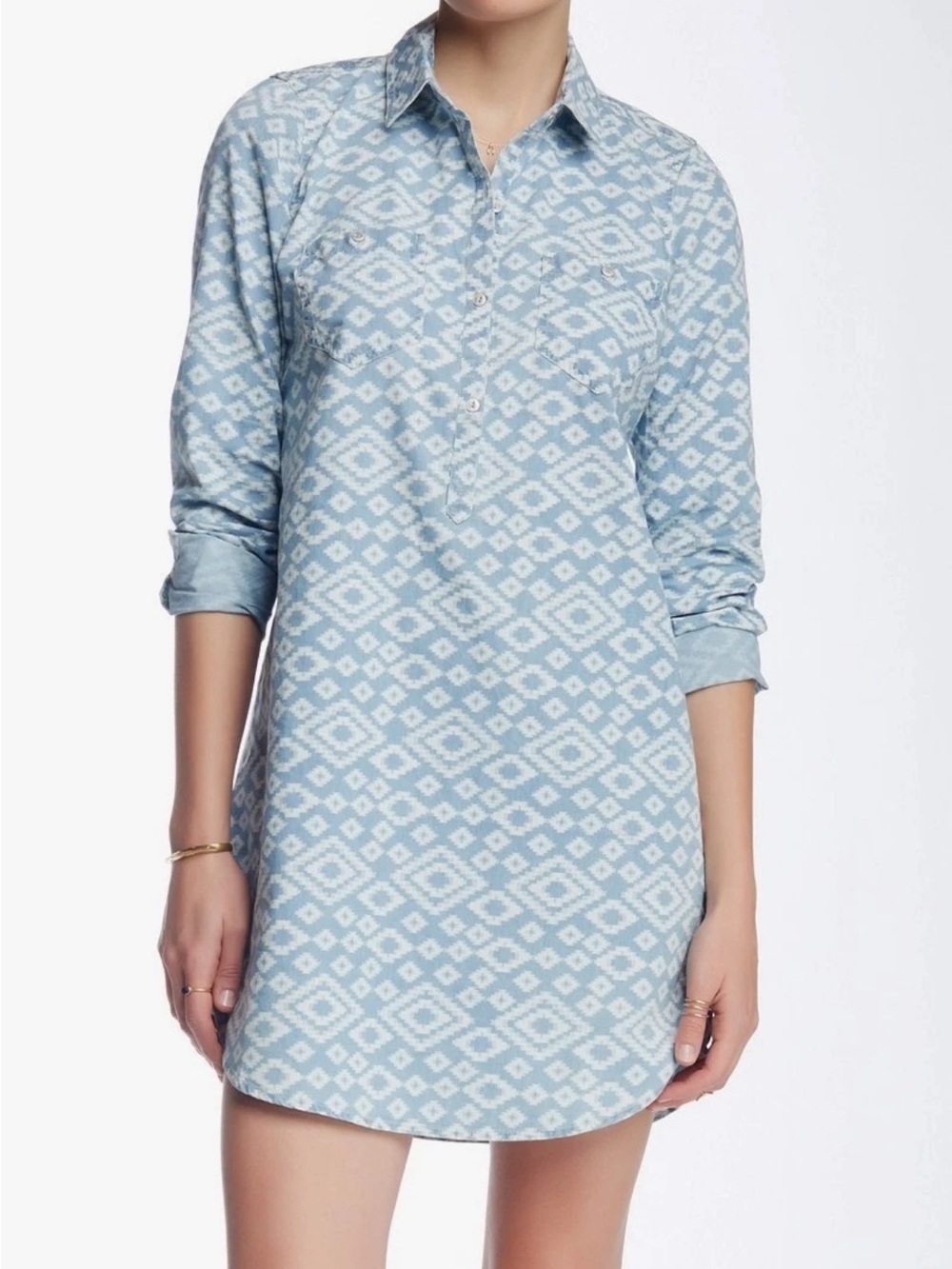 Lucky Brand blue cotton southwestern tunic/shirtdress, sz L